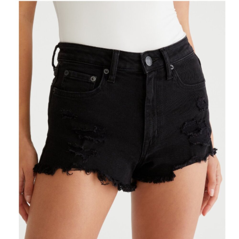 Aeropostale Women's Black Distressed Mom Shorts Fringe Hem Cuff In Size 0